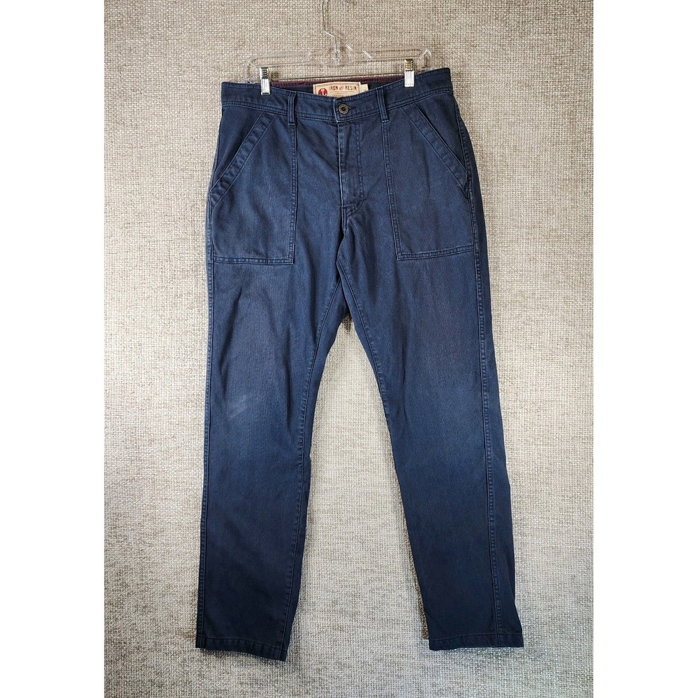 Iron and Resin Canvas Utility‎ Pants Mens 34x31.5 Navy Workwear 100% Cotton